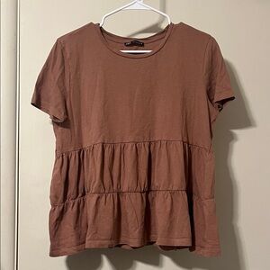 Zara Dusty Rose Colored Short Sleeve Tiered Top